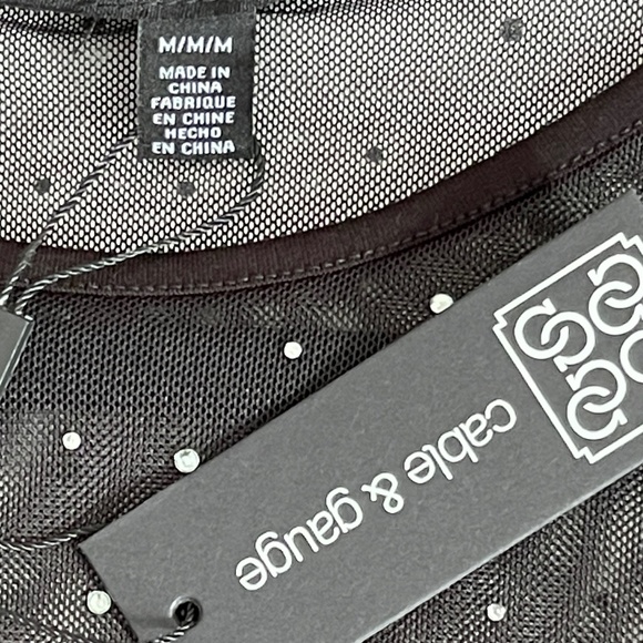 Cable & Gauge Mesh Yoke and Three-Quarter Sleeve Top Black Size M - Picture 4 of 7